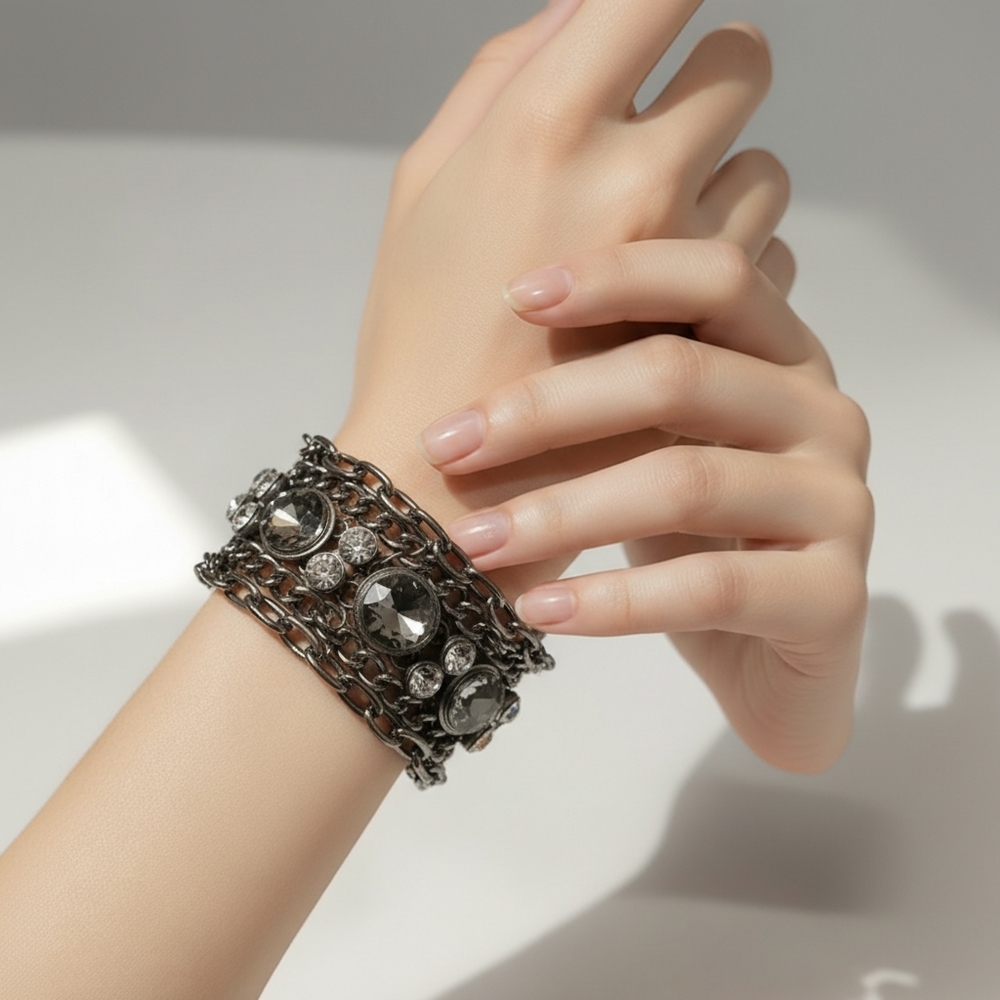 Baddie Crystal Chain Whimsigoth Punk Statement  Bracelet